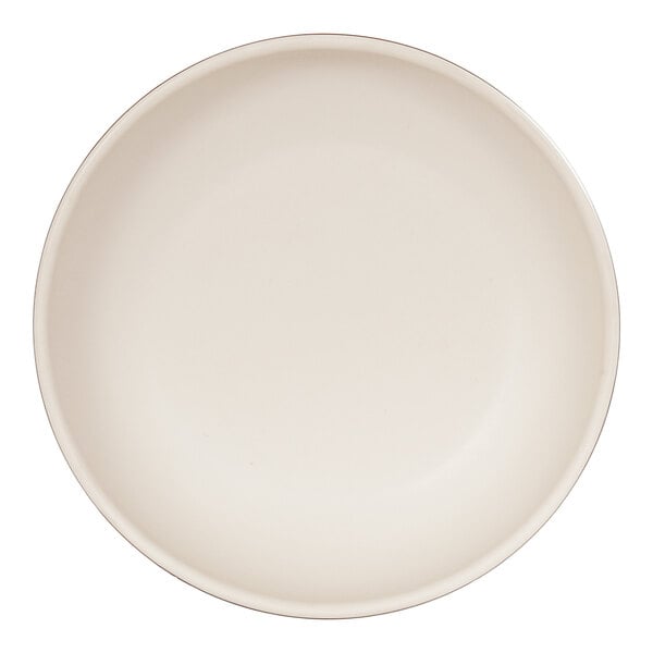A white bowl with a black border.