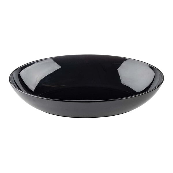 A black Tablecraft Sierra Collection oval melamine serving bowl.