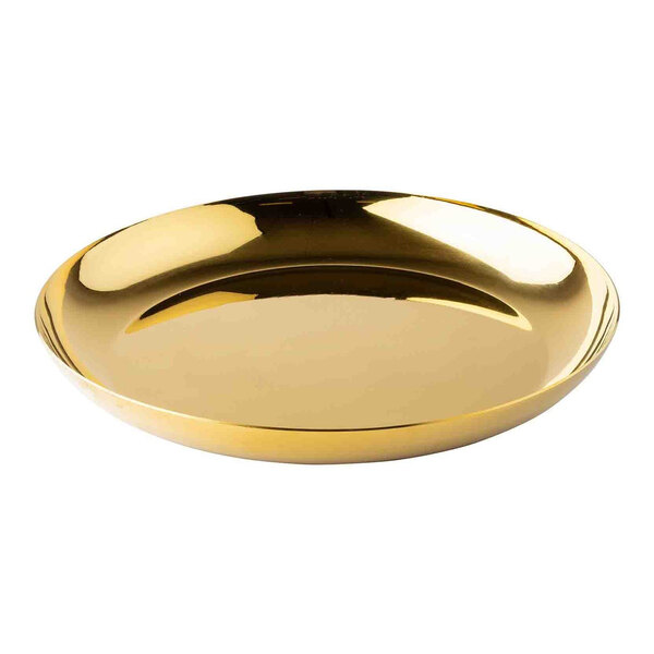 A shiny gold stainless steel Tablecraft seafood tray.