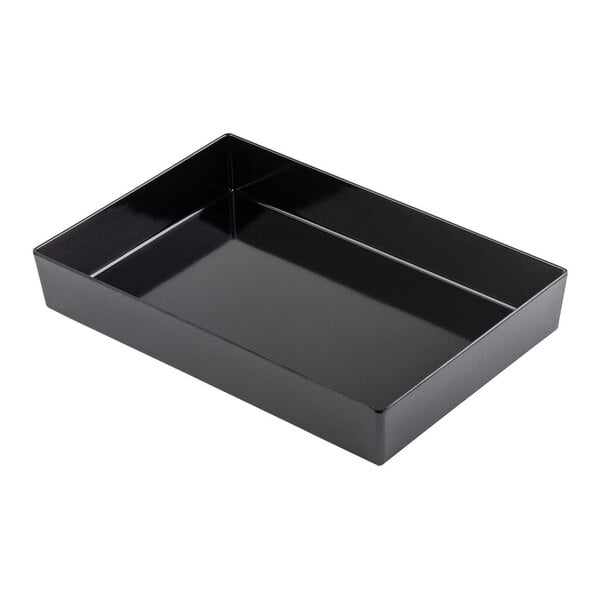A black rectangular Tablecraft Simple Solutions bowl on a counter.