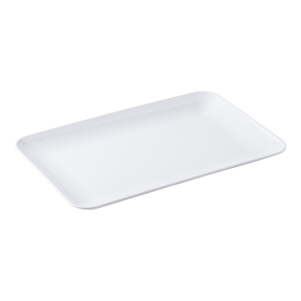 A white rectangular tray with a handle.