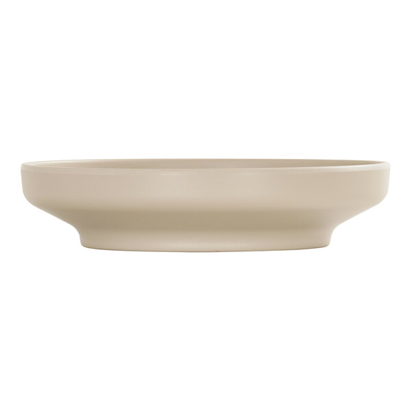 A taupe Cal-Mil melamine bowl with a white background.