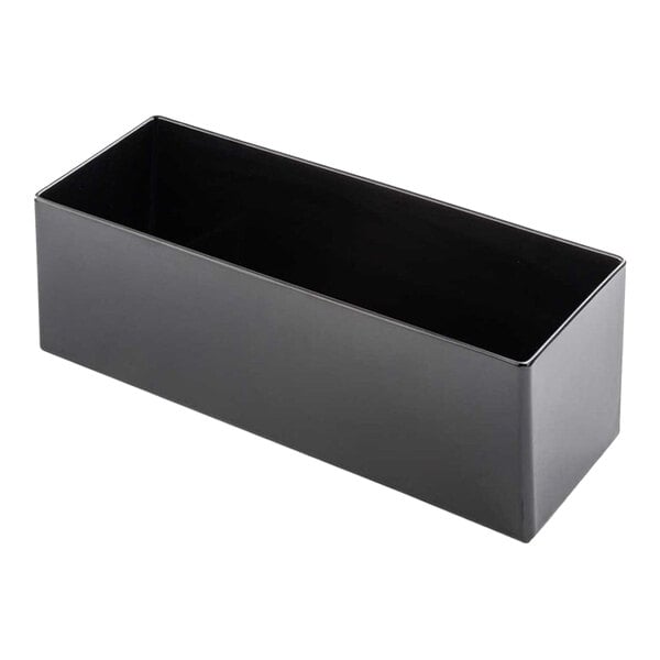 A black rectangular Tablecraft melamine bowl with straight sides.