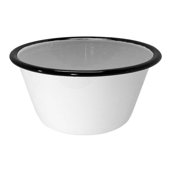 A Tablecraft white porcelain bowl with black rim.