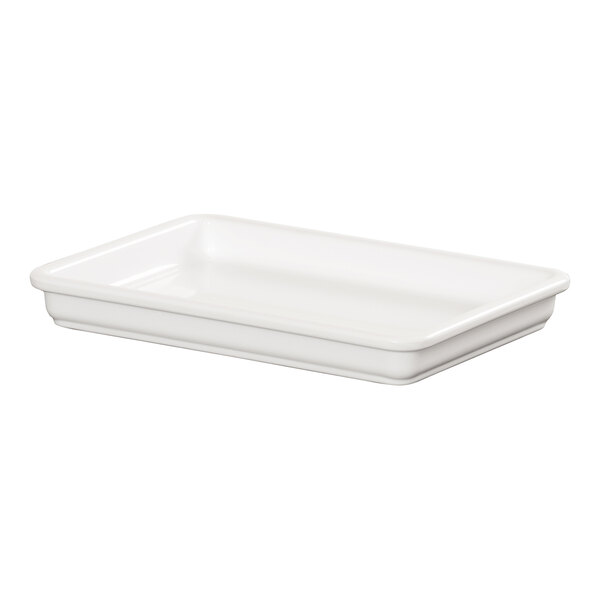 A white rectangular Cal-Mil melamine serving tray.