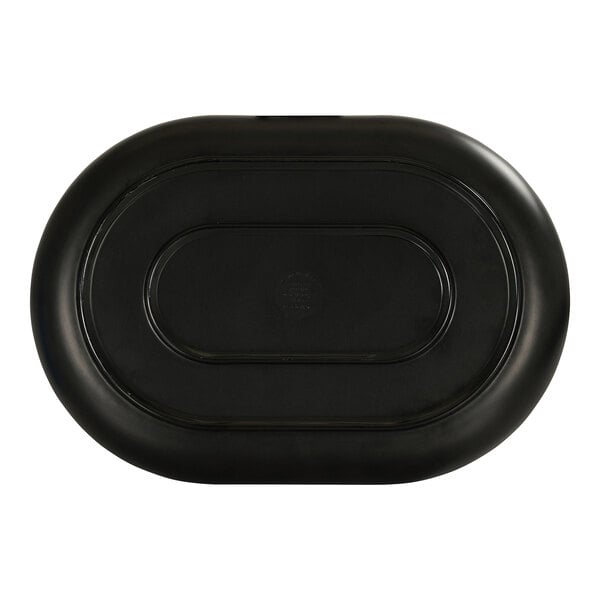 A black oval Cal-Mil melamine platter.