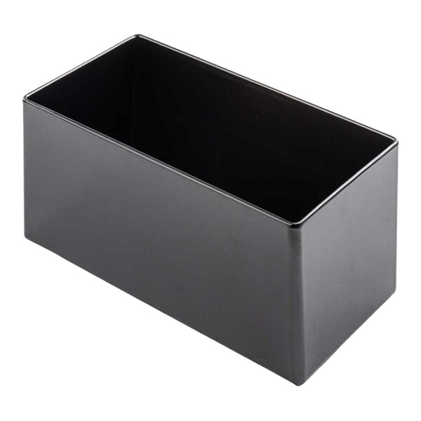 A black rectangular Tablecraft melamine bowl with straight sides.