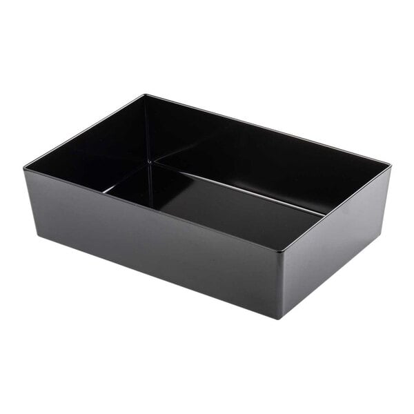 A black rectangular Tablecraft Simple Solutions bowl on a white counter.