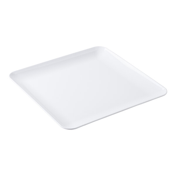 A Tablecraft Sierra Collection white square melamine serving platter with a square edge.