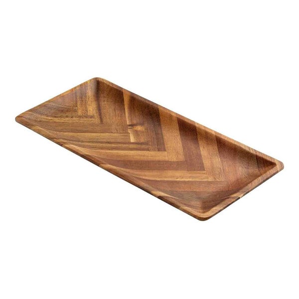 A Tablecraft rectangular acacia wood serving platter with a pattern.