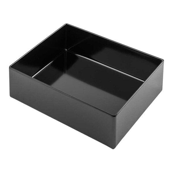 A black rectangular Tablecraft bowl with straight sides.