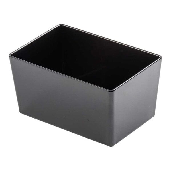 A black rectangular Tablecraft container with straight sides.