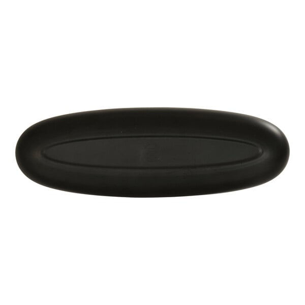 A black oval Cal-Mil melamine platter with ivory accents.