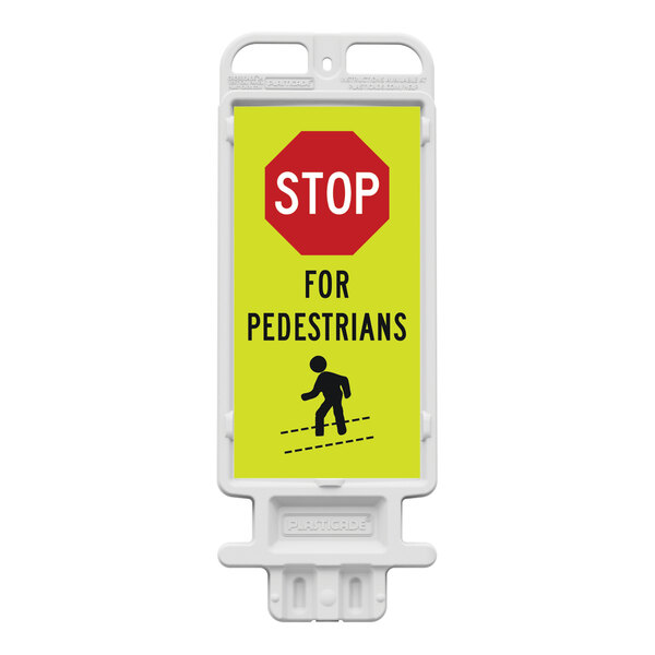 Plasticade Crosscade 24 12" x 24" Double-Sided Diamond Grade "Stop for Pedestrians" Vertical Panel 4324-W-K1549YGDG