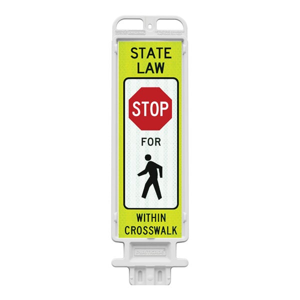 Plasticade Crosscade 36 12" x 36" Double-Sided Diamond Grade "State Law Stop For Pedestrian Crossing" Vertical Panel 4336-W-K9320YGDG
