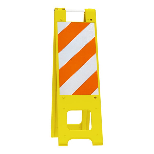Plasticade Narrowcade 12" x 24" Yellow Double-Sided A-Frame Sign Stand / Barricade with Reflective Sheeting 150-Y
