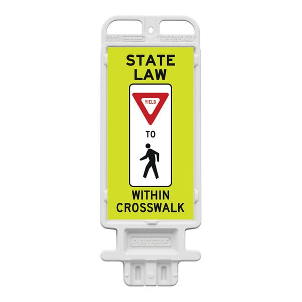 Plasticade Crosscade 24 12" x 24" Double-Sided Diamond Grade "State Law Yield For Pedestrian Crossing" Vertical Panel 4324-W-K1550YGDG