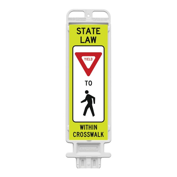 Plasticade Crosscade 36 12" x 36" Double-Sided Diamond Grade "State Law Yield For Pedestrian Crossing" Vertical Panel 4336-W-K9321YGDG