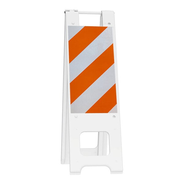 Plasticade Narrowcade 12" x 24" White Double-Sided A-Frame Sign Stand / Barricade with Reflective Sheeting 150-W