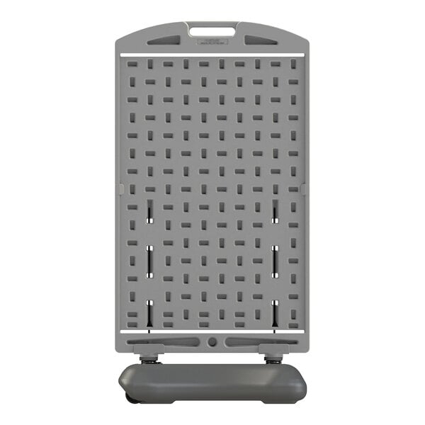 A gray Plasticade Wind Sign II Deluxe rectangular sign frame with holes in it.