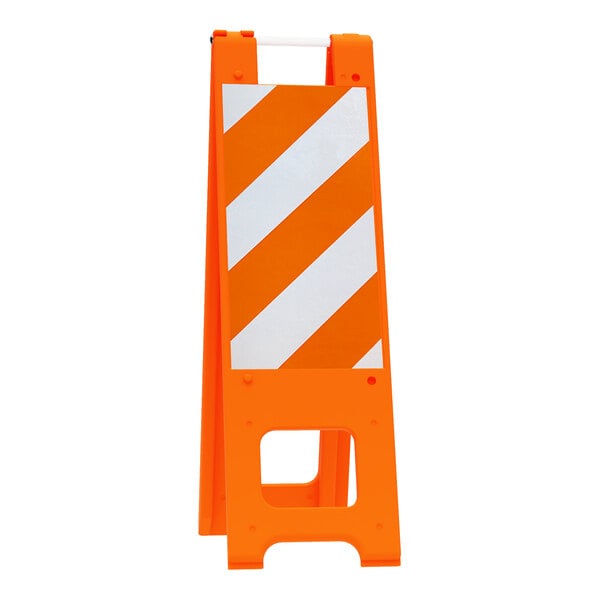 Plasticade Narrowcade 12" x 24" Orange Double-Sided A-Frame Sign Stand / Barricade with Reflective Sheeting 150-OHT12EG