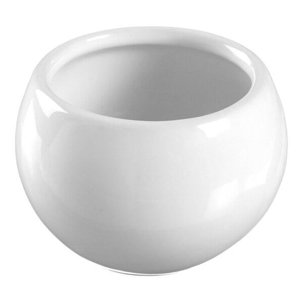 A close-up of a white Solia round porcelain mini dish.
