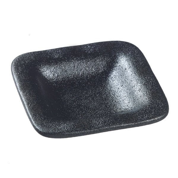 A black square Solia porcelain dish with a black rim.