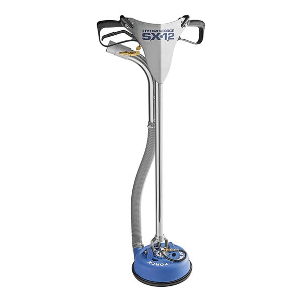 A Lavex stainless steel turbo brush tool for a carpet shampooer with a blue base.