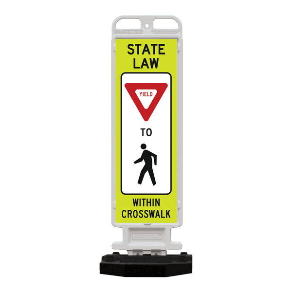 Plasticade Crosscade 36 12" x 36" Double-Sided Diamond Grade "State Law Yield For Pedestrian Crossing" Vertical Panel with 43 lb. Base 4336-W-K9321YGDG-RB43PK