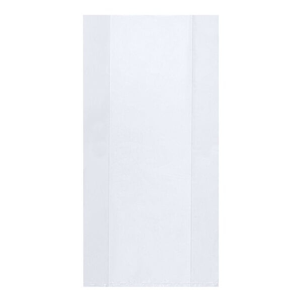A clear gusseted poly bag on a white background.