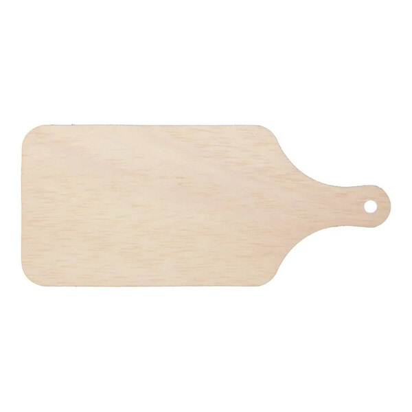 A BWOOD wooden cutting board with a handle.