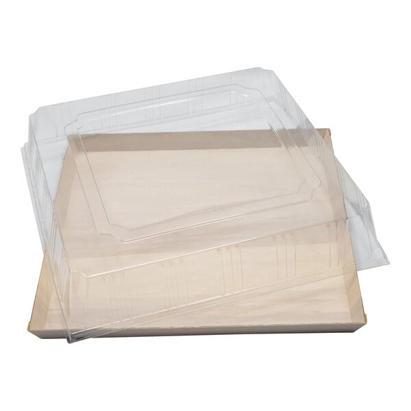 A clear plastic container with a lid holding a VerTerra Balsa Wood Tray.