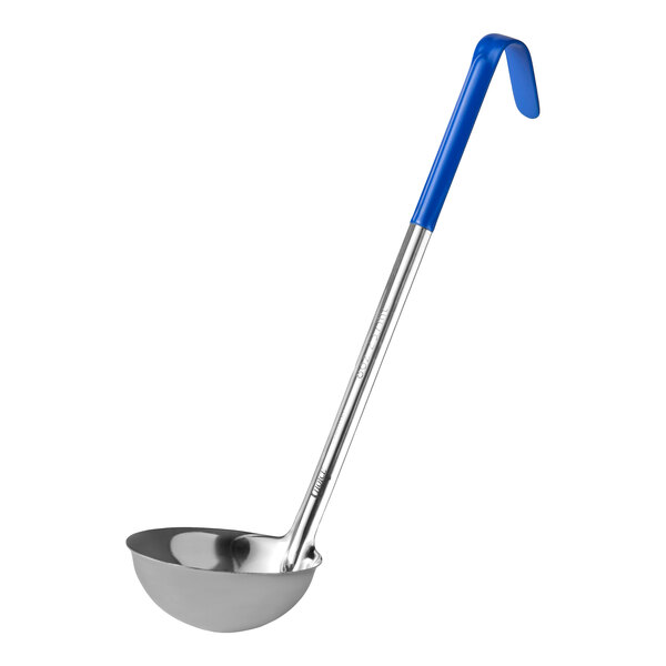 Choice 8 oz. One-Piece Stainless Steel Ladle with Blue Coated Handle