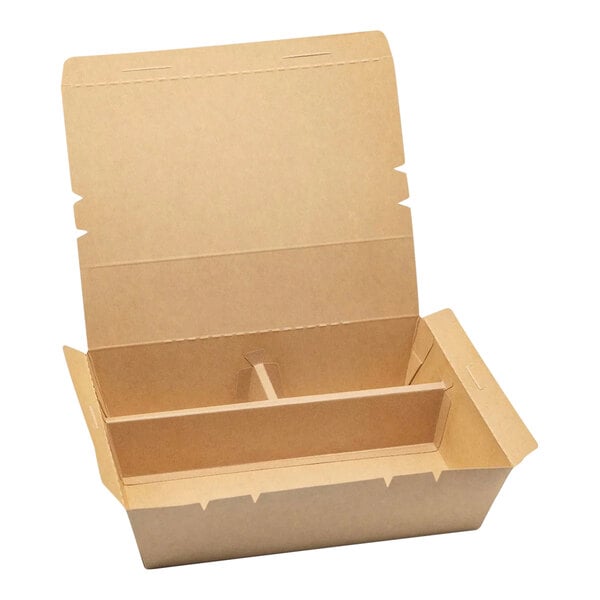 VerTerra 10" x 10" x 2" Paperboard Bento Box with 3 Compartments and Attached Lid - 120/Case