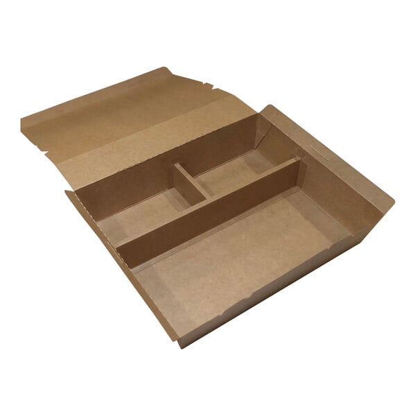 VerTerra 11" x 9" x 2" Paperboard Bento Box with 3 Compartments and Attached Lid - 150/Case