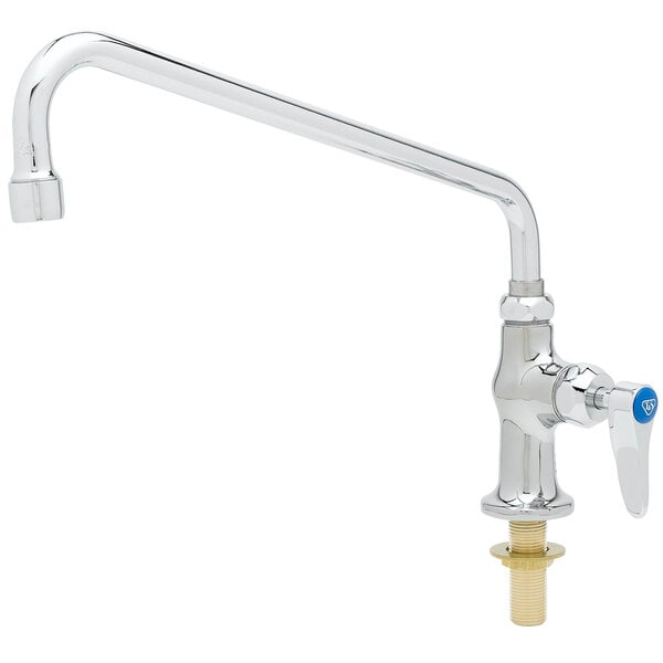A silver T&S deck-mounted pantry faucet with a blue handle.