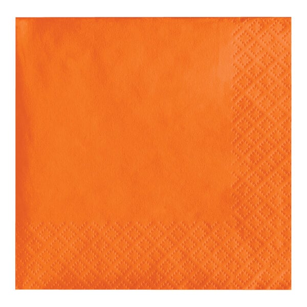 Creative Converting Touch of Color 10" x 10" Sunkissed Orange Square 2-Ply 1/4 Fold Paper Beverage Napkin - 600/Case