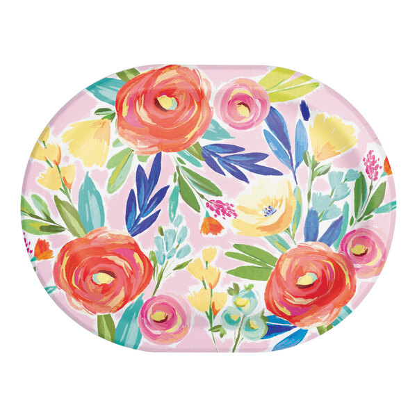 Creative Converting 12" x 9" Oval Fragrant Floral Paper Platter - 96/Case