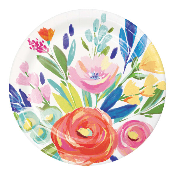Creative Converting 7" Round Fragrant Floral Paper Plate - 96/Case