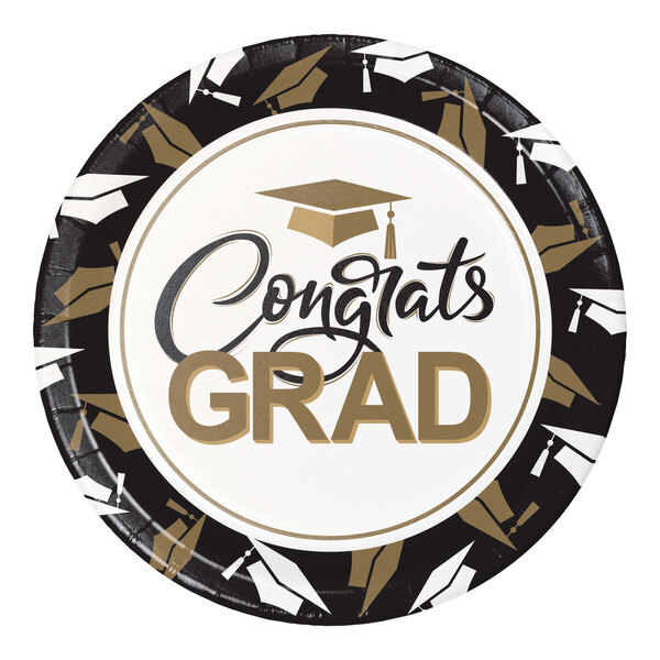 Creative Converting 9" Round Graduation "Congrats Grad!" Paper Plate - 96/Case