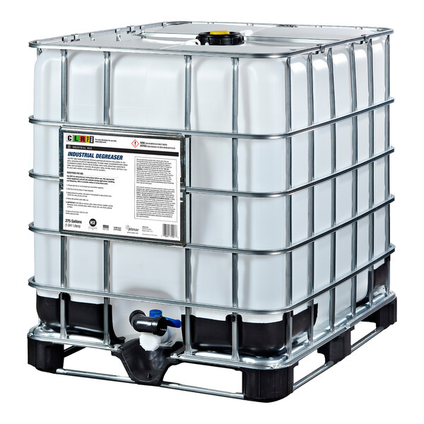 A large white CLR Pro Max industrial degreaser container with a black handle and lid.