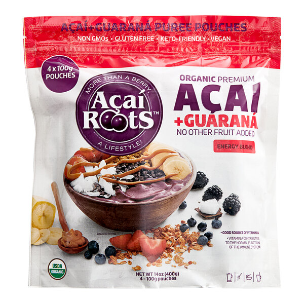An Acai Roots pouch of Acai and Guarana Puree.