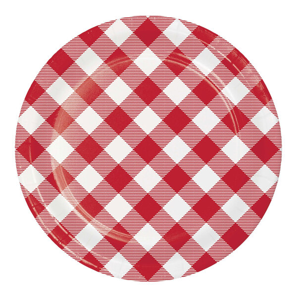 A red and white checkered paper plate.