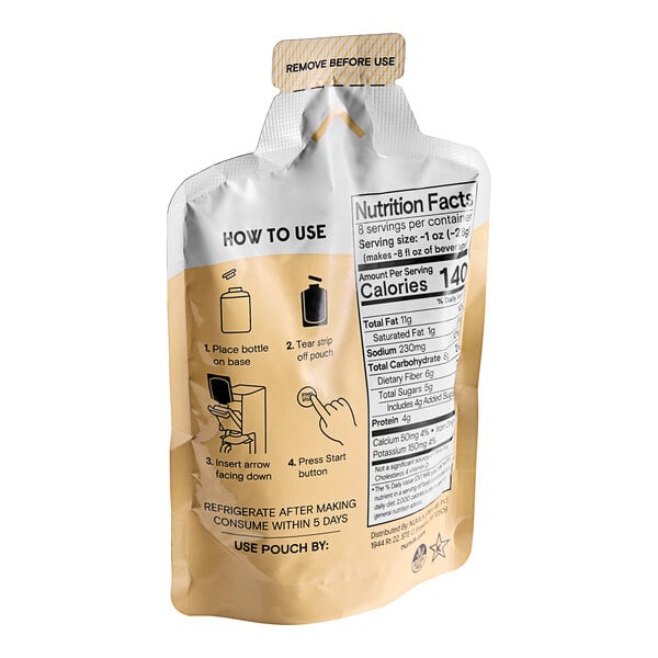 A close-up of a Numilk Barista Almond Milk Concentrate bag.