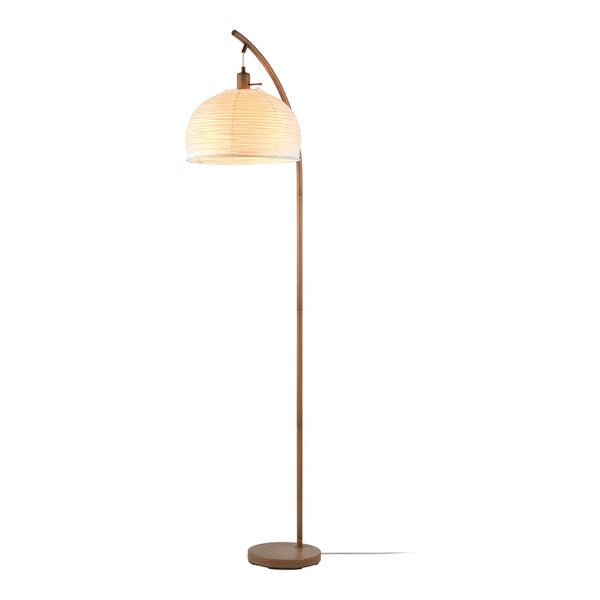 A 70-inch floor lamp with a wood-tone finish, a white paper shade, and a clear cord.