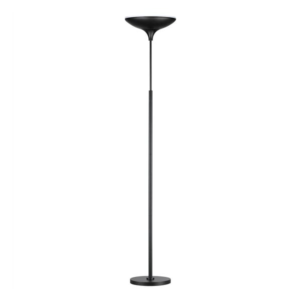 A matte black dimmable LED floor lamp torchiere with a slim pole and round base.