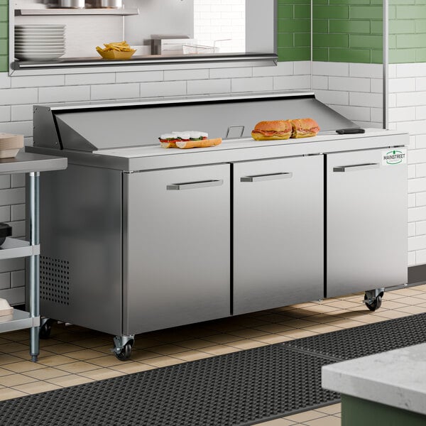 MainStreet Equipment 70" Standard Top 3 Door Refrigerated Sandwich Prep Table