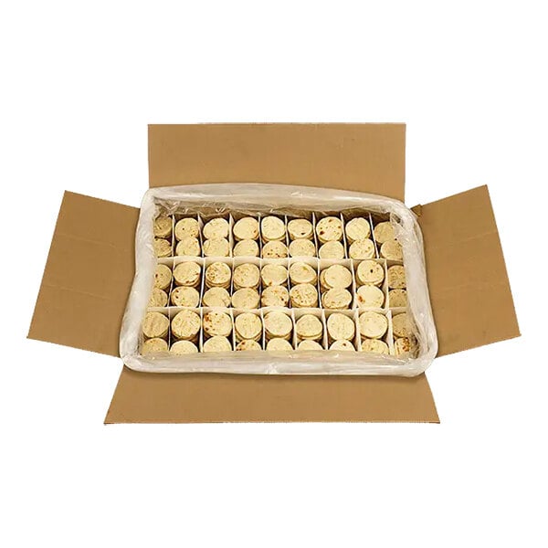 A cardboard box of Kontos Pre-Grilled Cocktail Flatbreads.