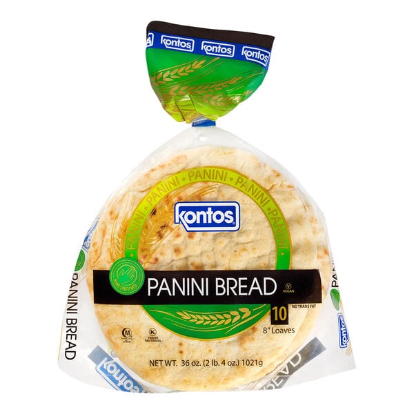 A package of Kontos Panini Bread on a white background.