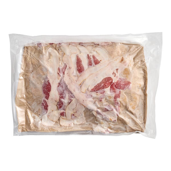 A package of Hatfield Chef Choice Applewood Smoked Sliced Bacon wrapped in plastic.